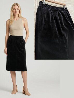 Vintage Black Cotton Velvet Pencil Skirt Lined